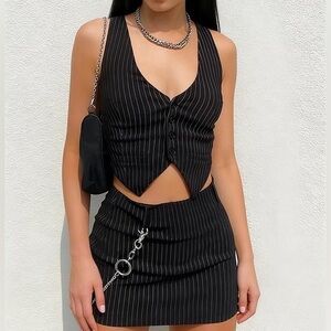 Amazon Black Pinstripe Mini Skirt - Tailored High-Rise Design